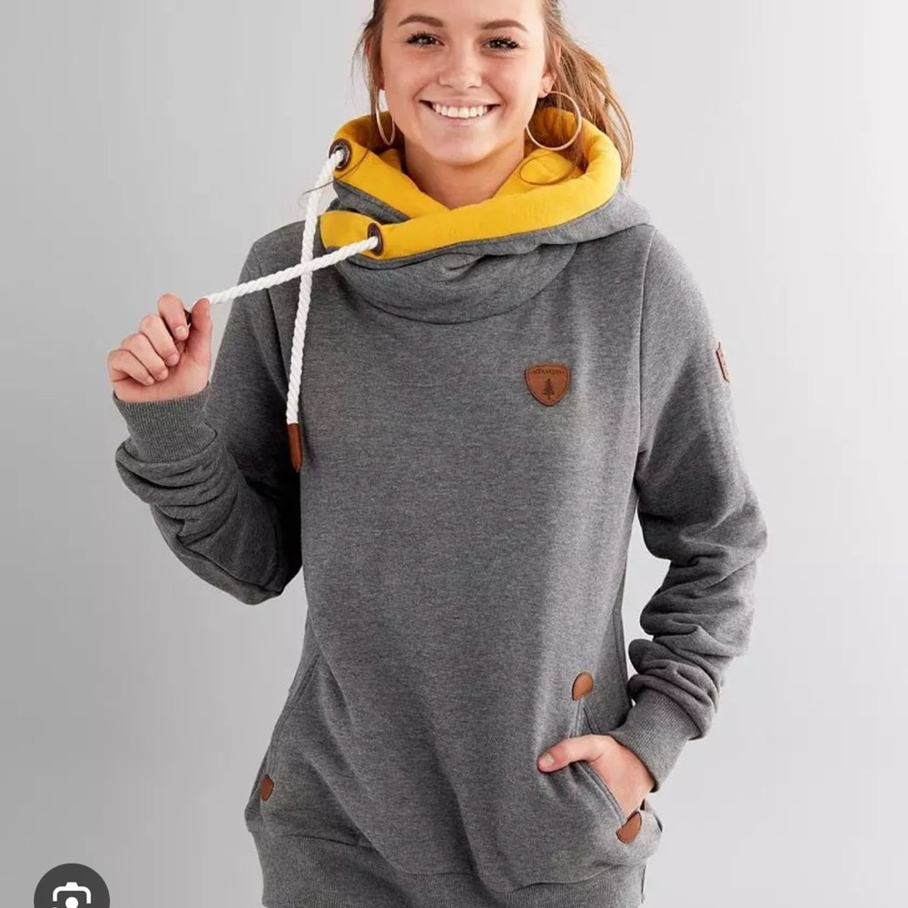 Wanakome Gray and Mustard Cowl Neck Sweater